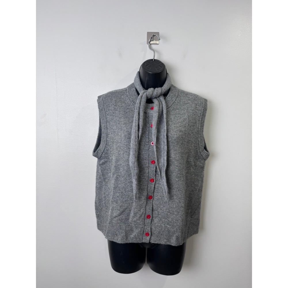 Laolao Studios Womens Gray Wool Cashmere Button Front Scarf Sweater Vest Large